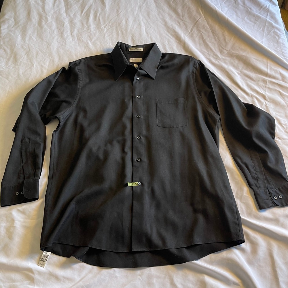 Van Heusen‎ Mens Black Pique Button Down Shirt Long Sleeve 17 34/35 Regular Fit
